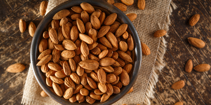 bowl, almonds, nut toxicity, pet health, nut poisonings in pets, nut dangers in pets, Animal Emergency & Referral Center of Minnesota, emergency animal hospital, Twin Cities emergency animal hospital, Minnesota emergency animal hospital