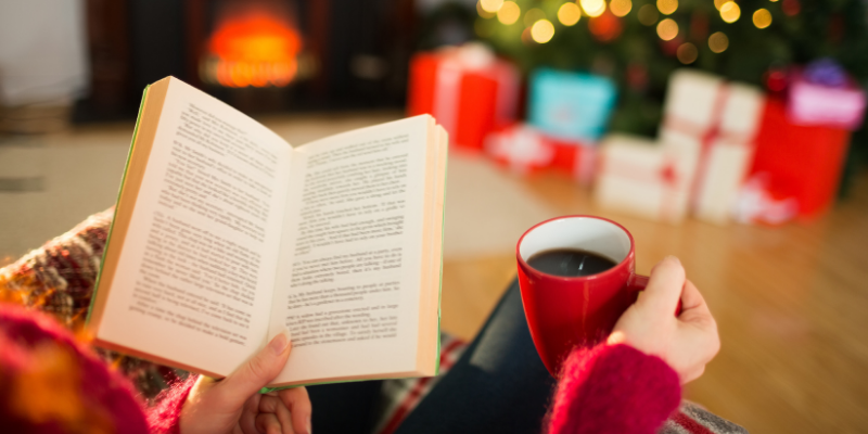 book, coffee, Christmas tree, pet loss, pet grief, holiday grief, holidays, pet parents, Animal Emergency & Referral Center of Minnesota, Human Animal Bond