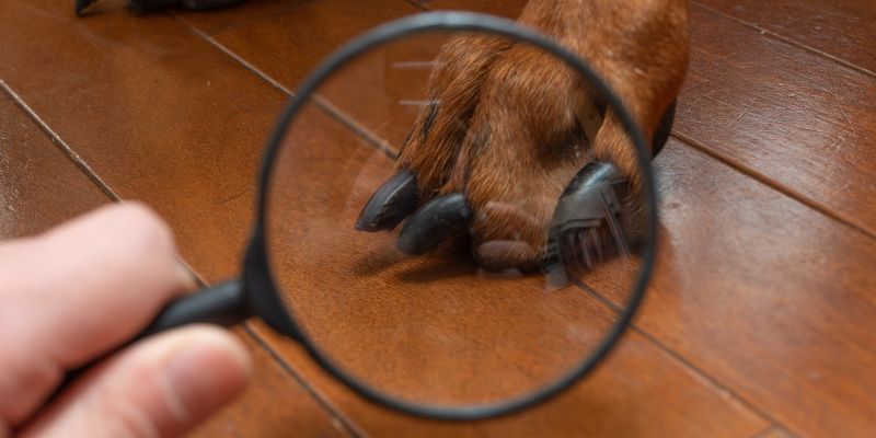 broken pet toenails, magnifying glass, dog paw, dog nails, broken cat toenails, broken dog toenails, pet health, Animal Emergency & Referral Center of Minnesota