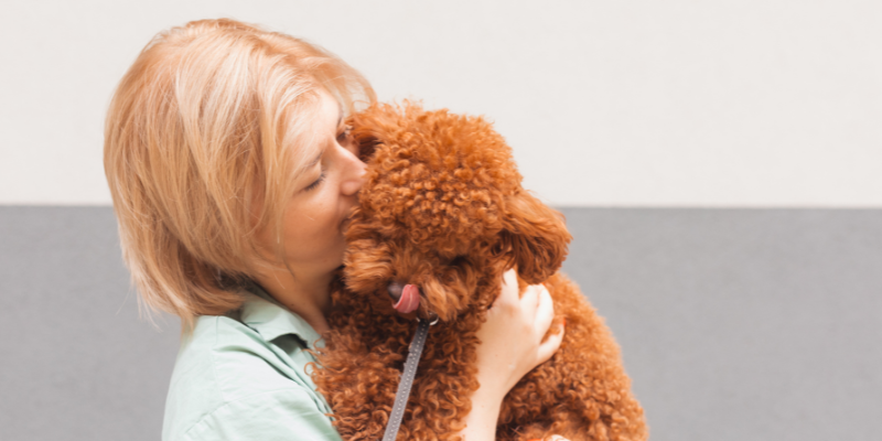 A woman hugging her dog. Animal Emergency & Referral Center of Minnesota.