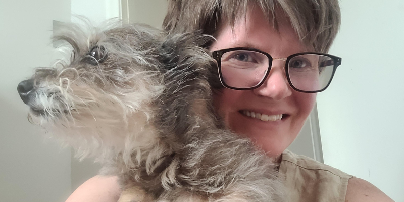 Sally the dog with her human, Heidi.