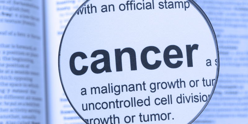 dictionary view with the word cancer and its definition highlighted